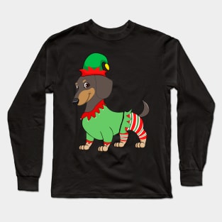 Dachshund In Elf Costume Christmas Shirt Long Sleeve T-Shirt